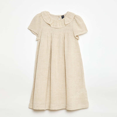 Mixed Linen Collar Dress WHITE