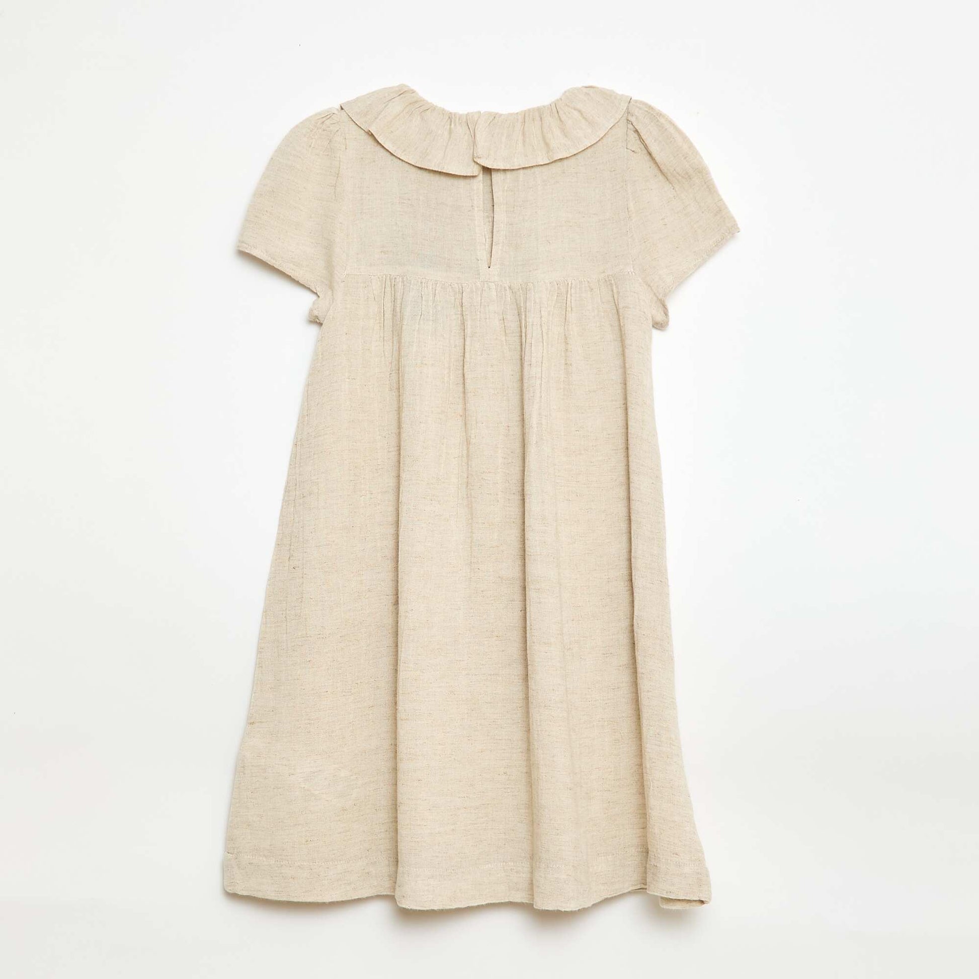 Mixed Linen Collar Dress WHITE