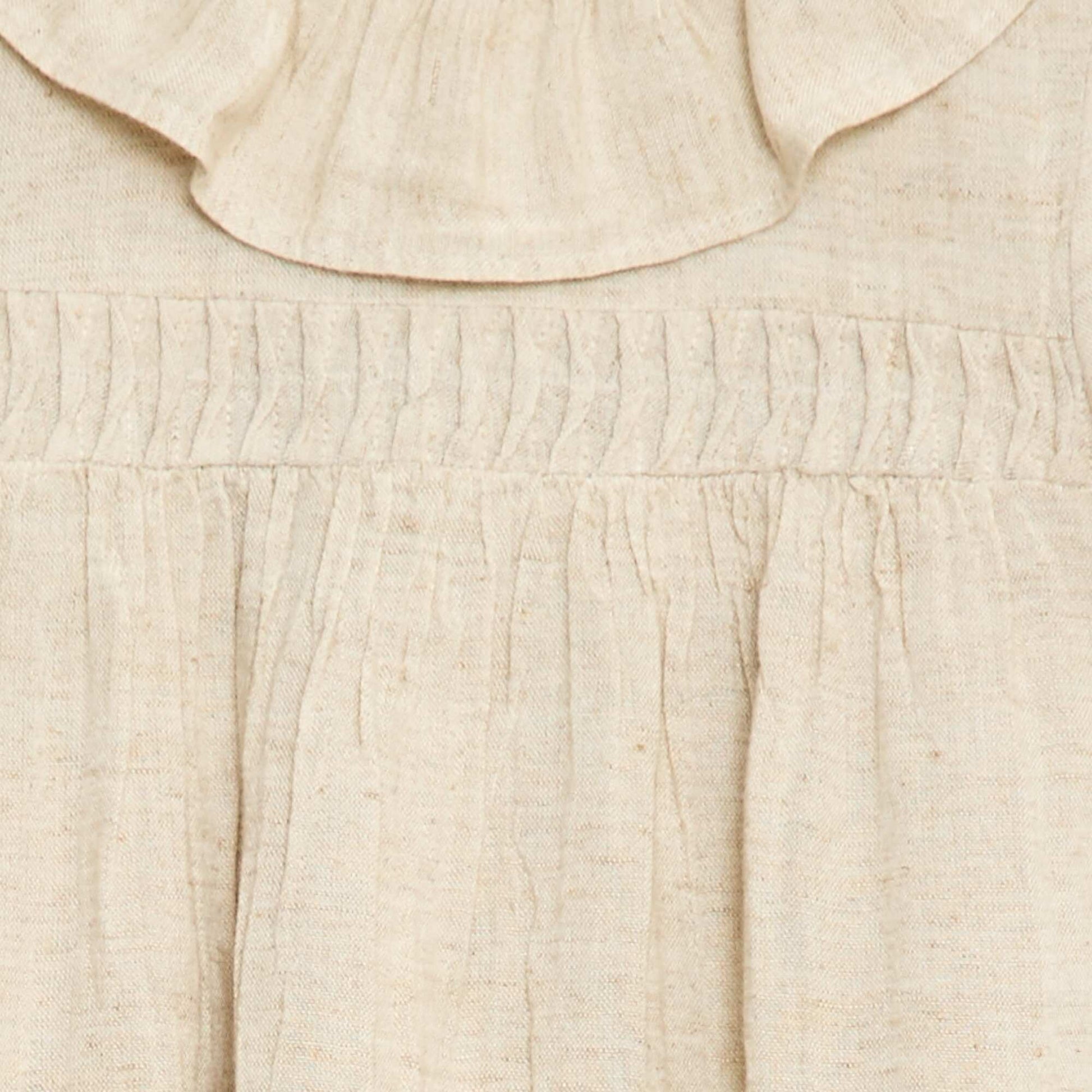 Mixed Linen Collar Dress WHITE