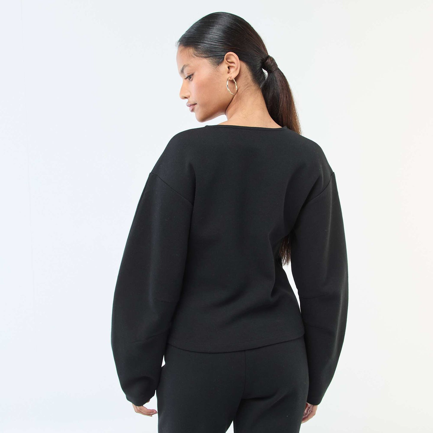 Peplum Sweatshirt with Round Neck BLACK