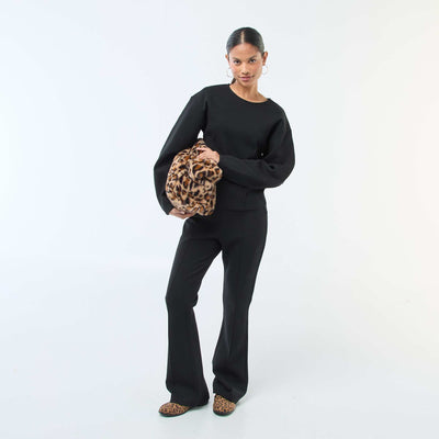 Wide-leg Light Fleece Pants BLACK