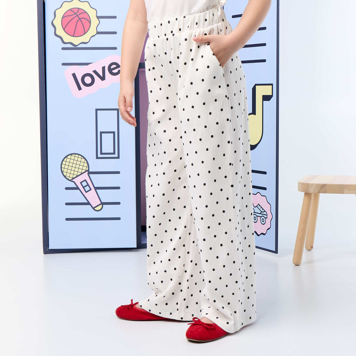 Wide Crêpe Knit Trousers WHITE