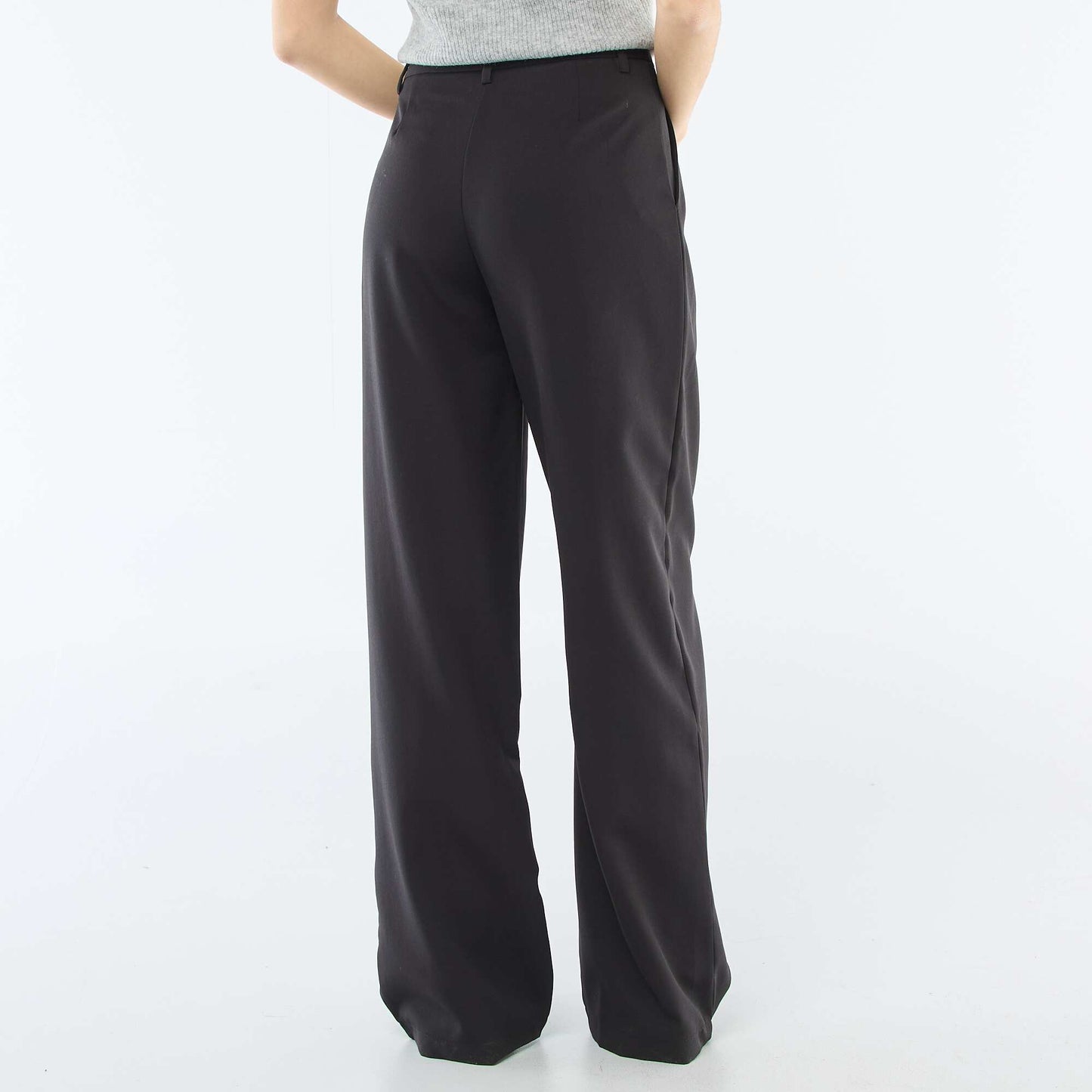 Wide-Leg Trousers with Asymmetrical Opening BLACK