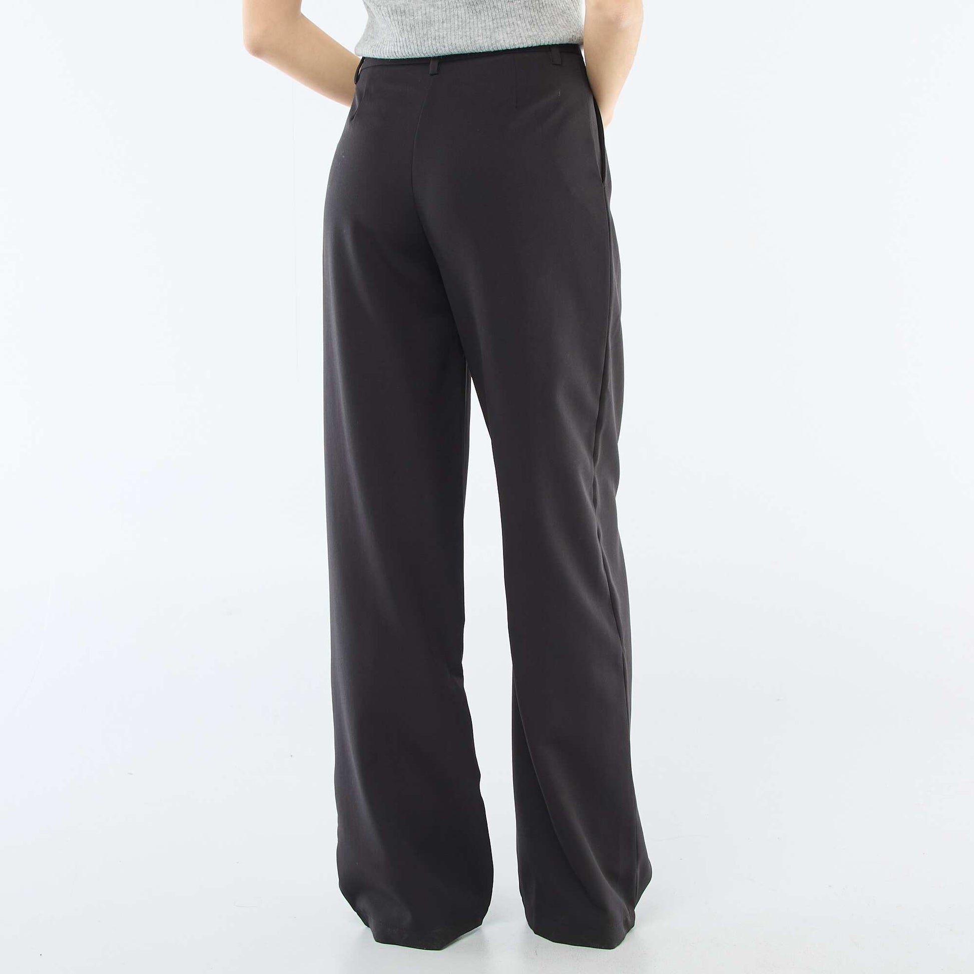 Wide-Leg Trousers with Asymmetrical Opening BLACK