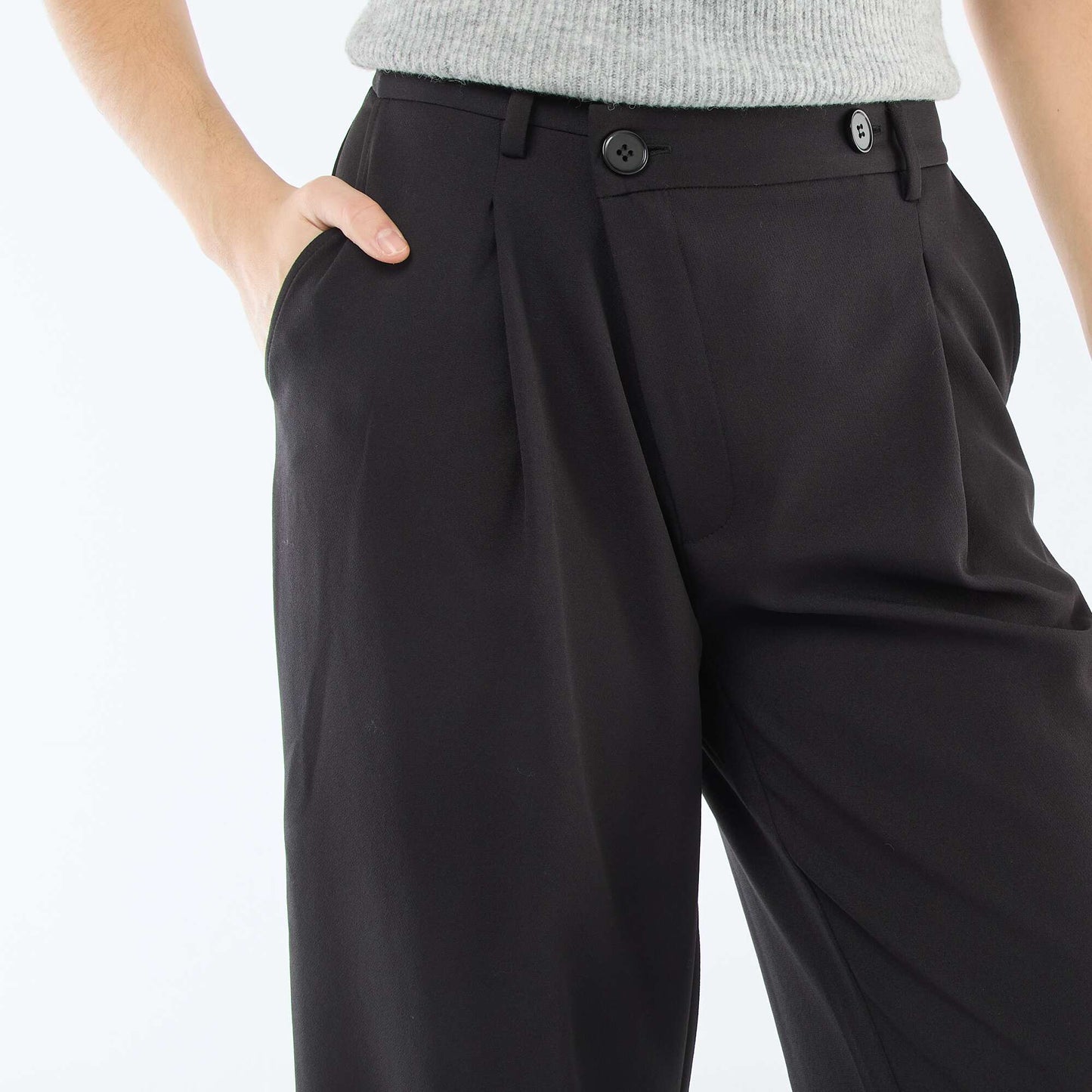 Wide-Leg Trousers with Asymmetrical Opening BLACK
