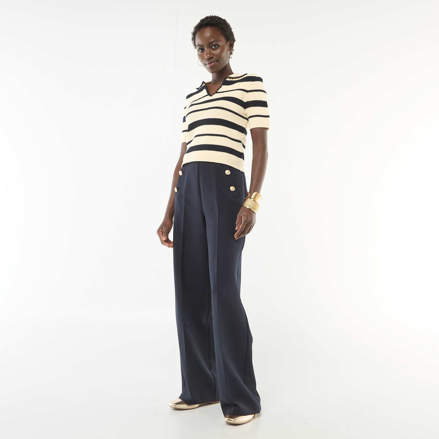 Wide-Leg Sailor Button Pants BLUE