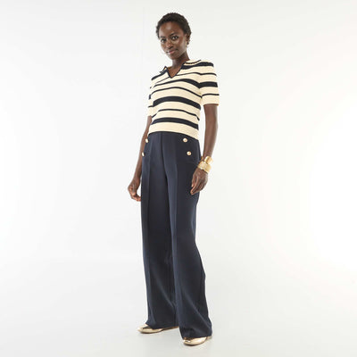 Wide-Leg Sailor Button Pants BLUE
