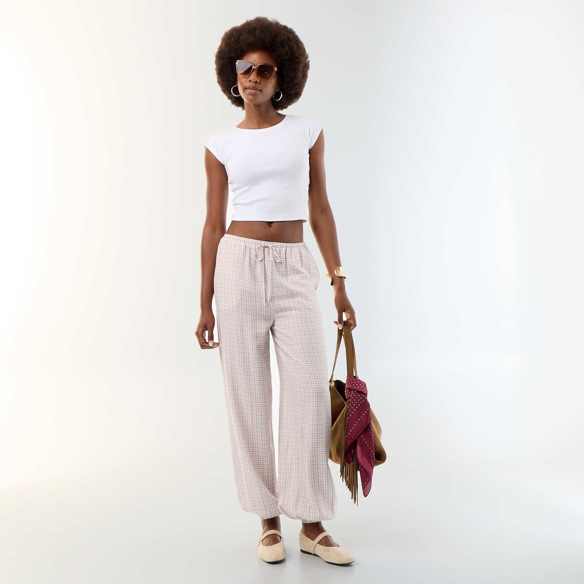 Solid Balloon Fit Pants with 2 Pockets PURPLE