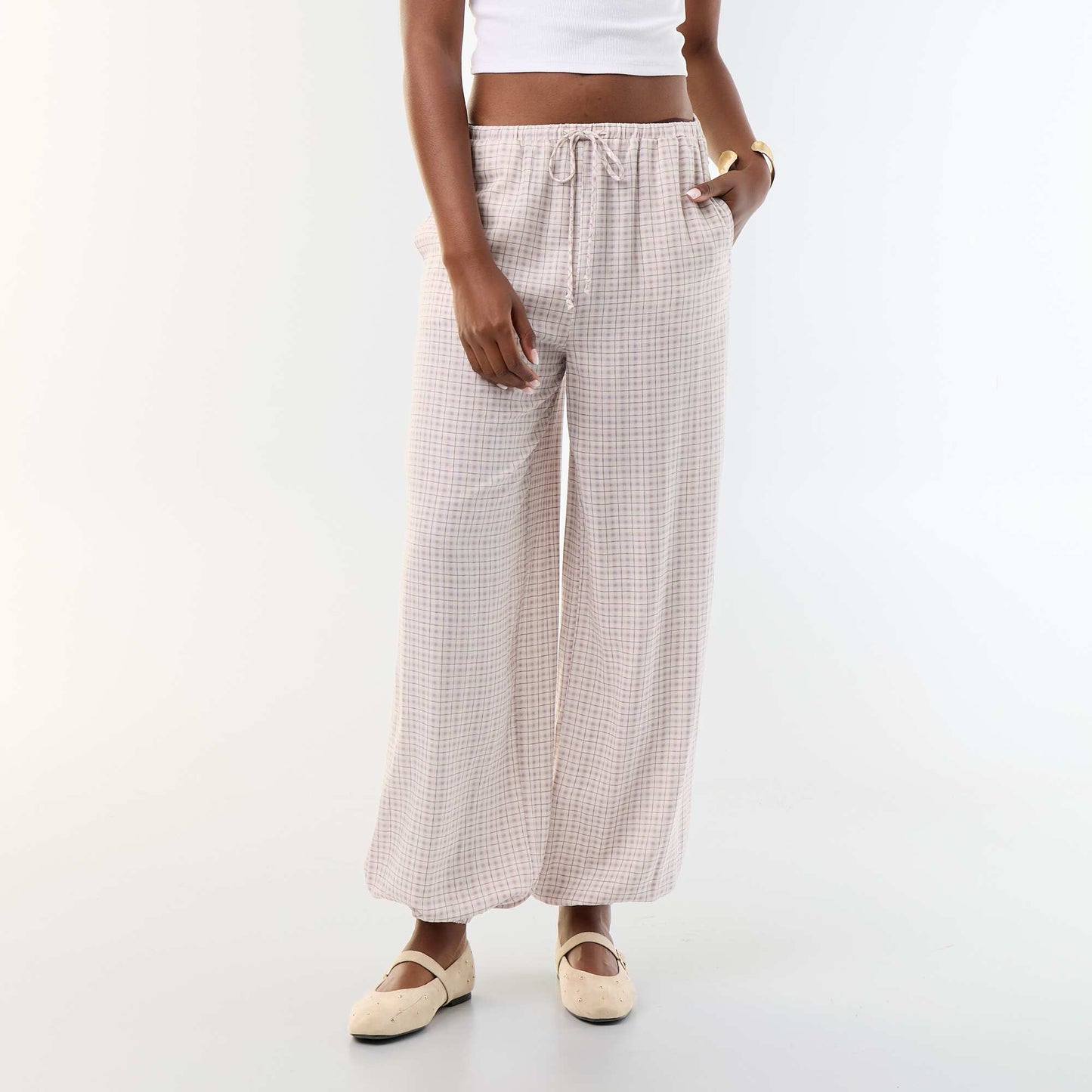 Solid Balloon Fit Pants with 2 Pockets PURPLE