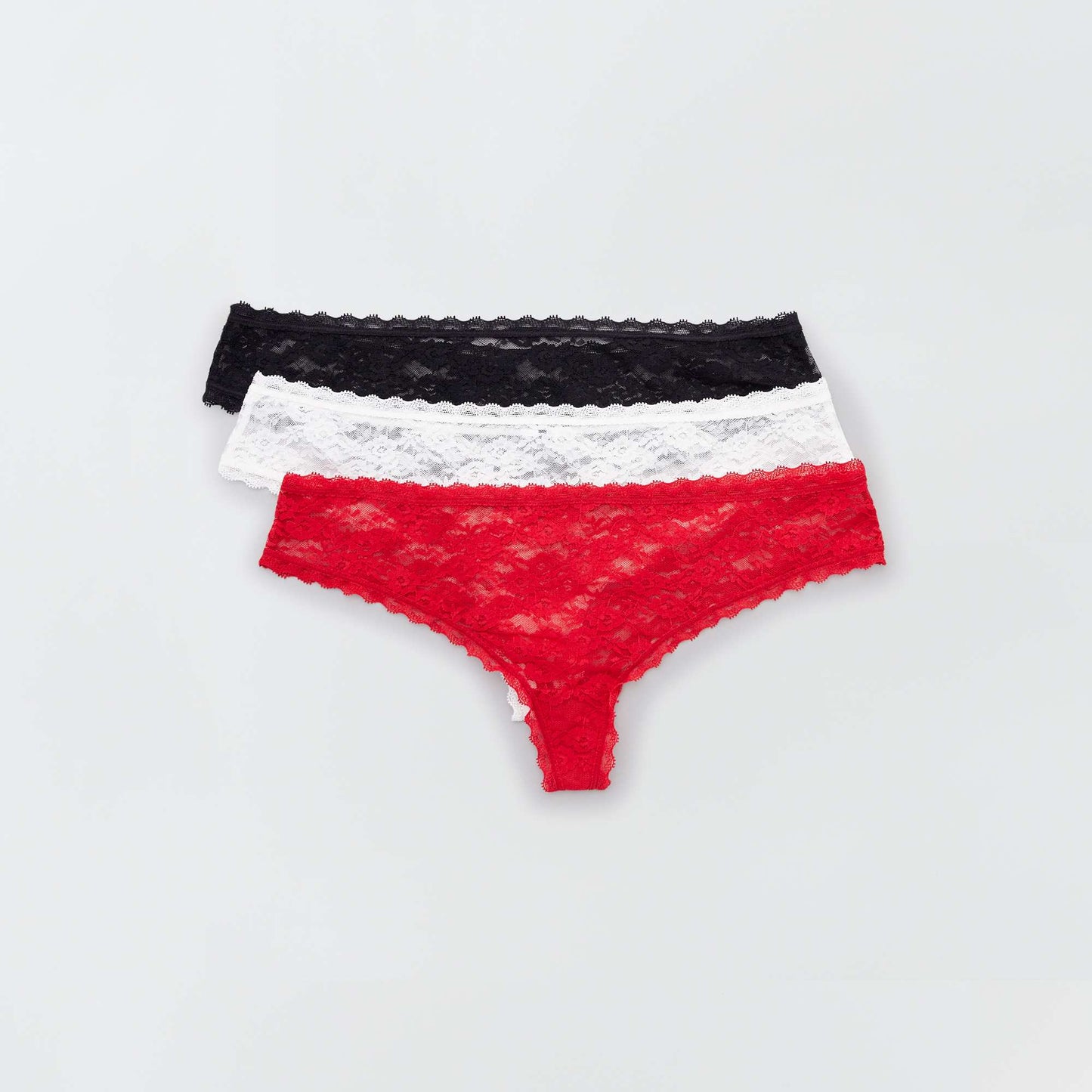 Pack of 3 lace Brazilian briefs red