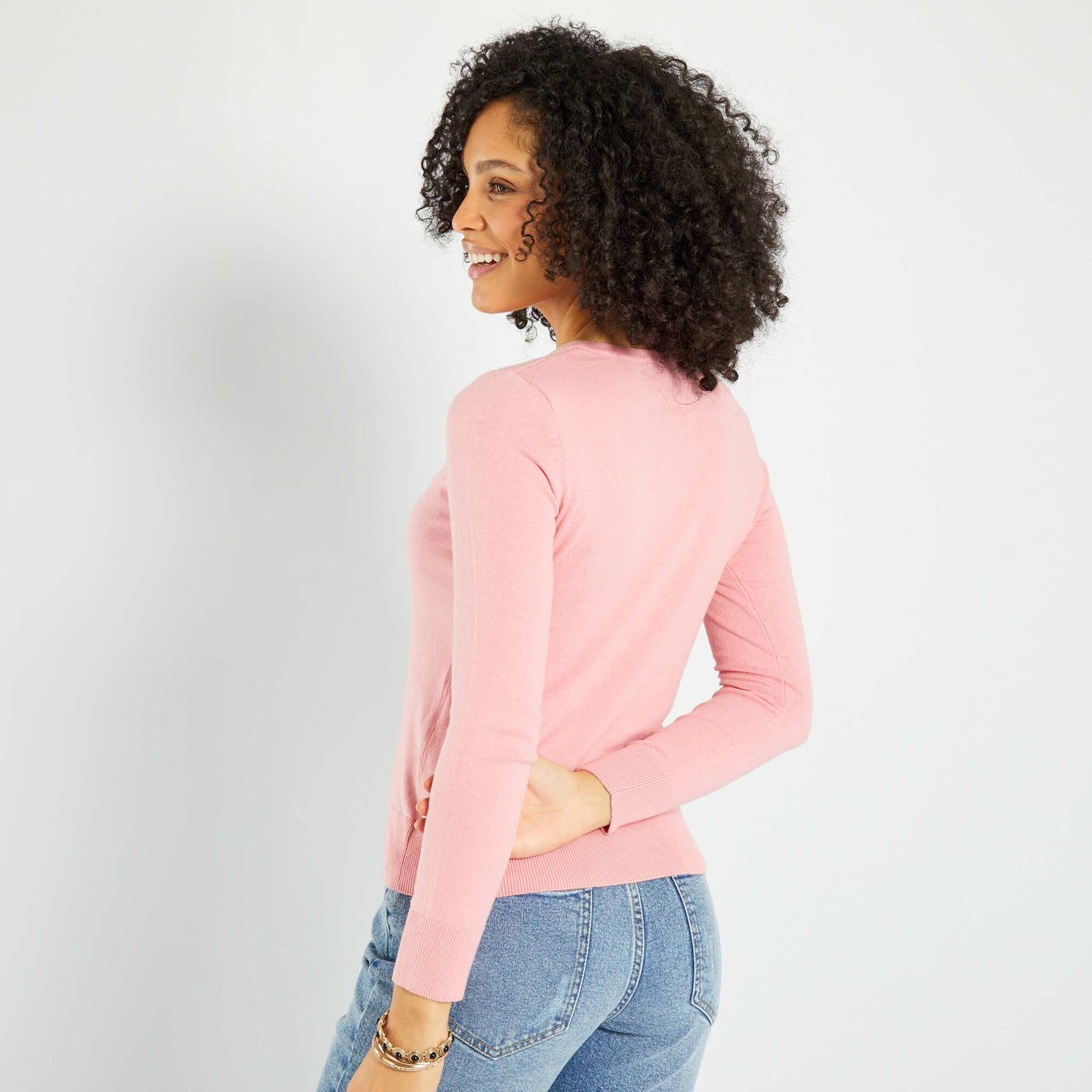 Buttoned knit cardigan light pink