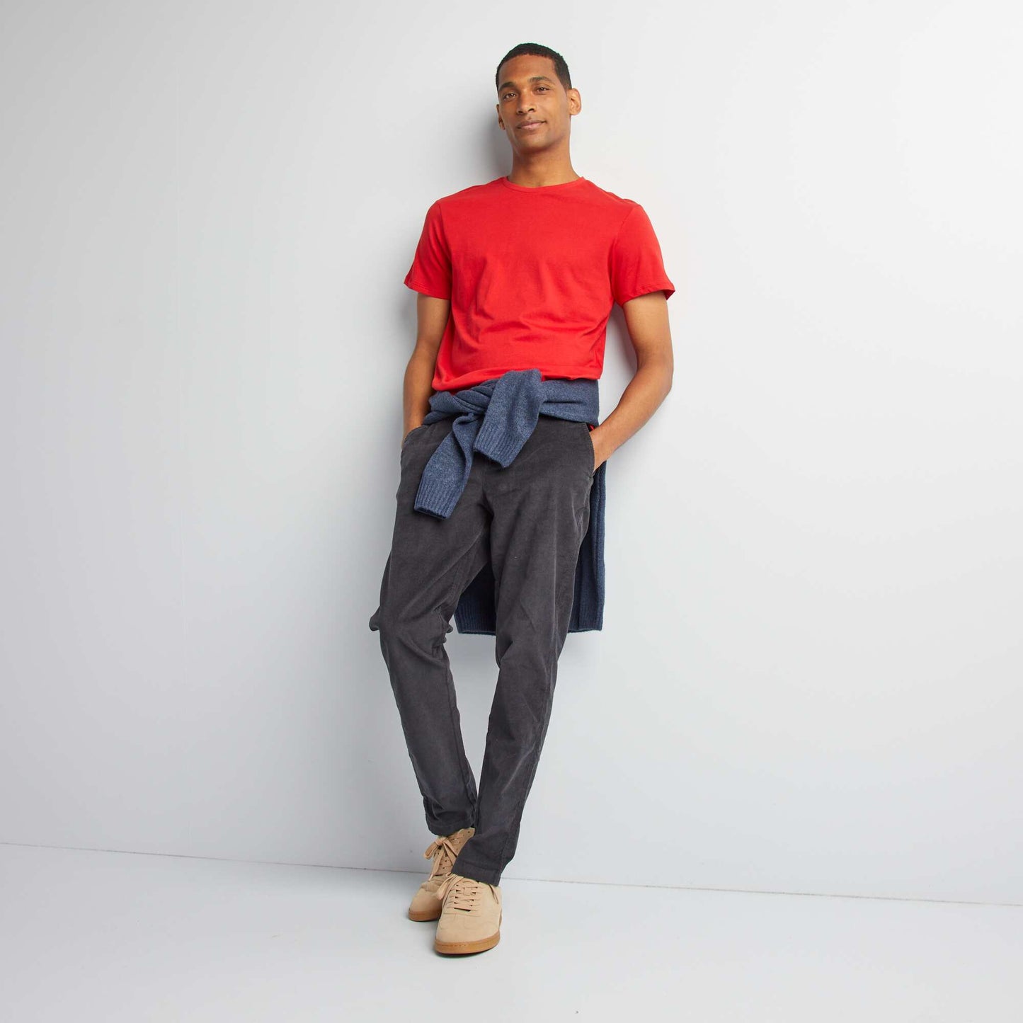 Plain jersey straight T-shirt RED