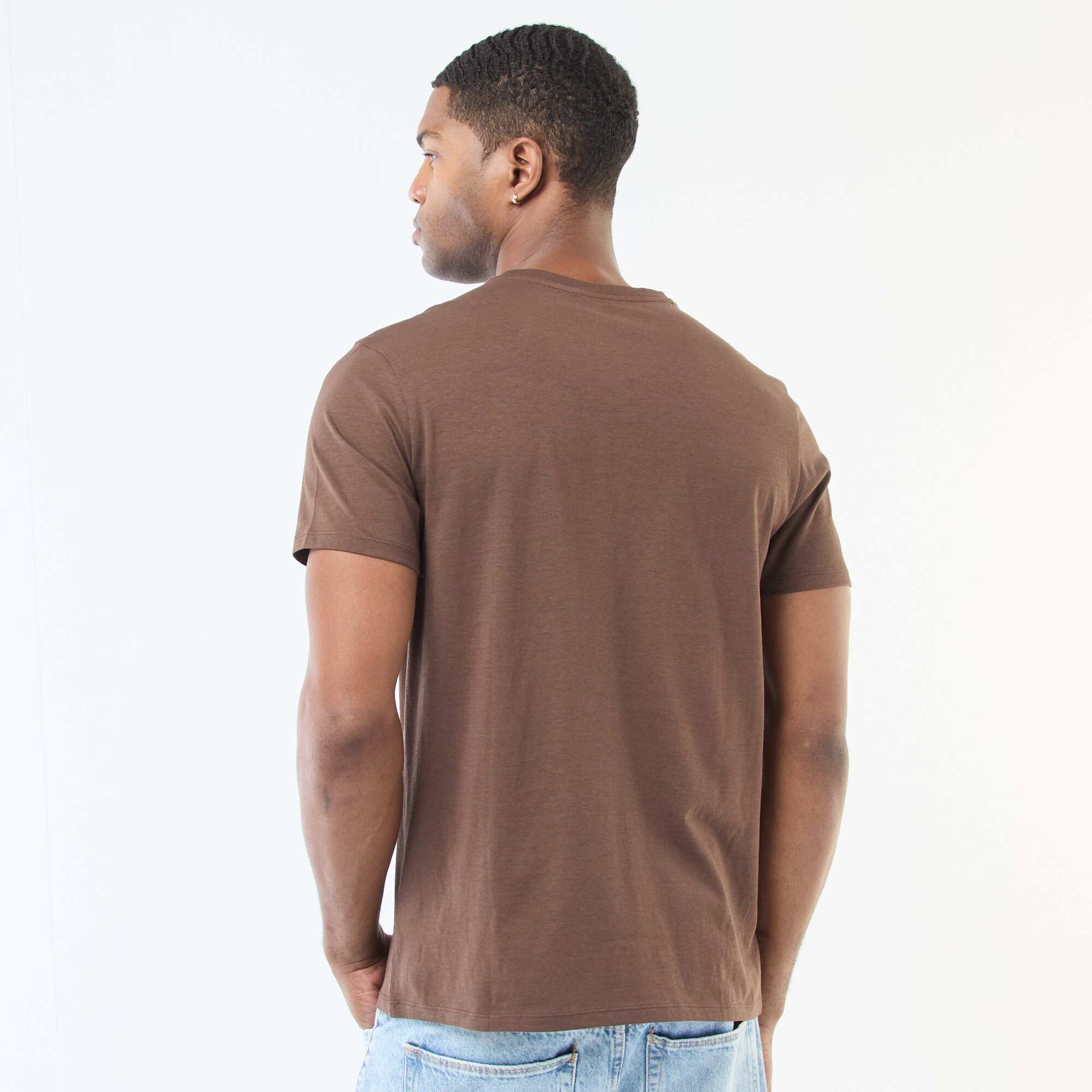 Plain jersey straight T-shirt BROWN