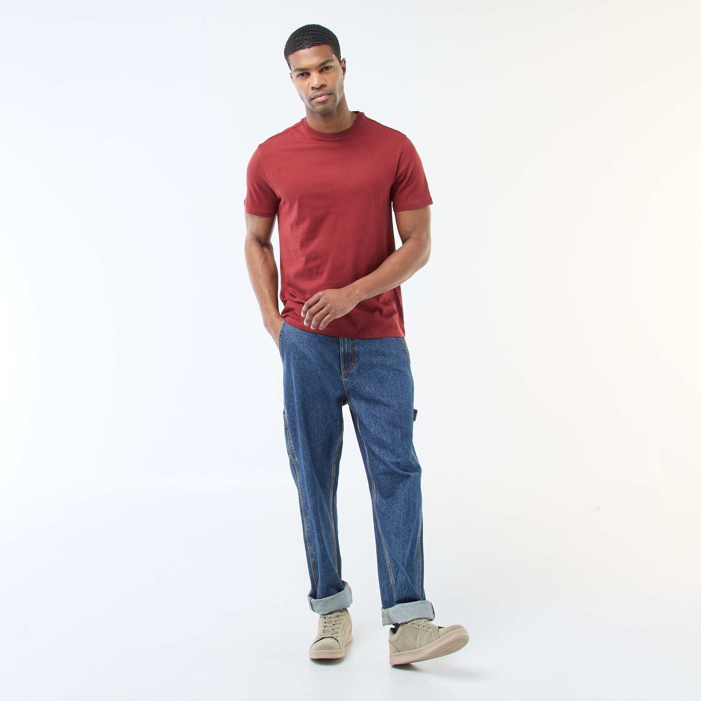 Plain jersey straight T-shirt RED