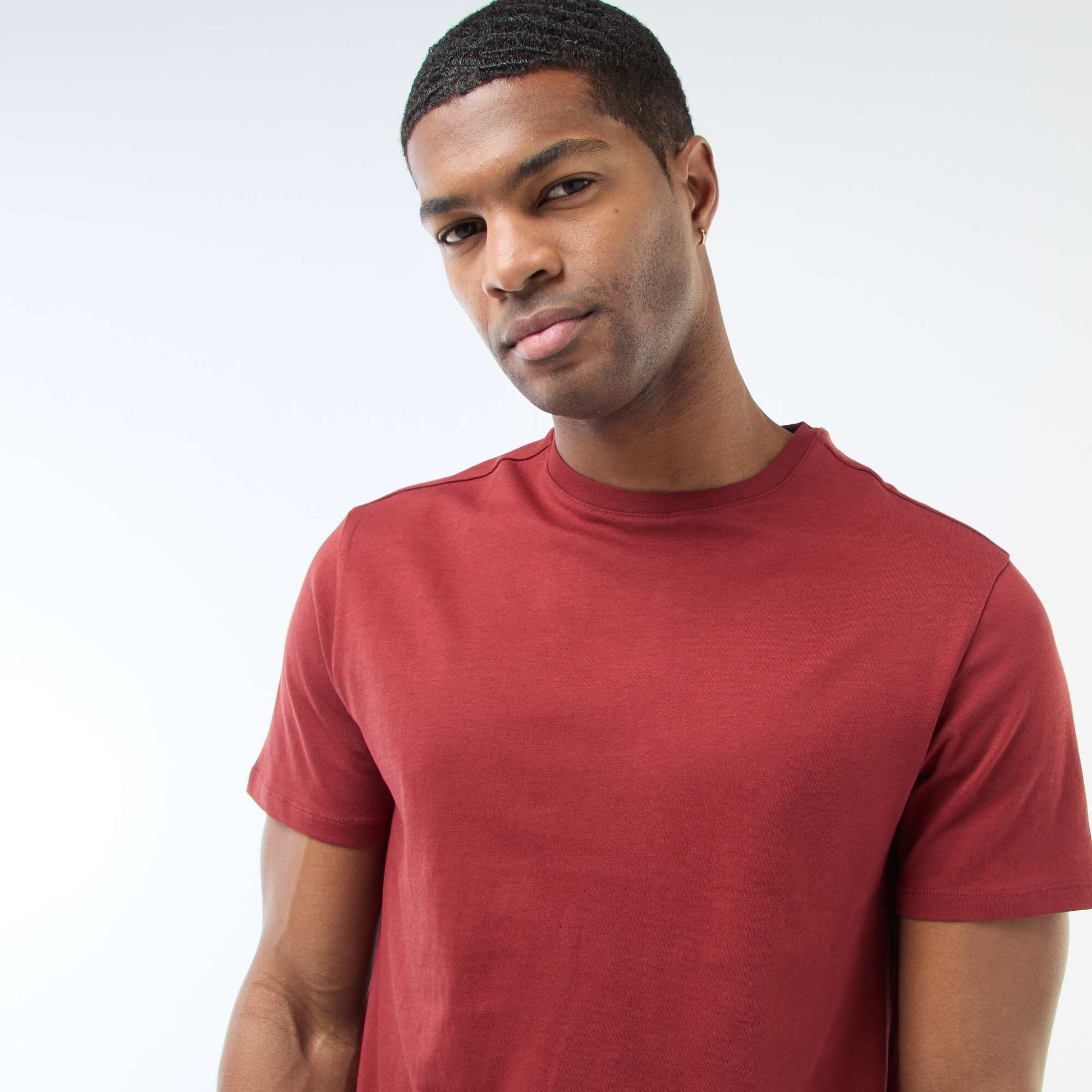 Plain jersey straight T-shirt RED