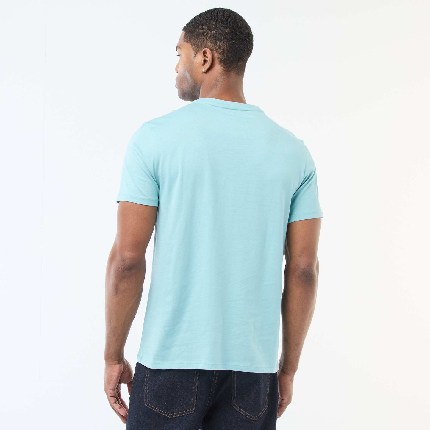 Plain jersey straight T-shirt BLUE