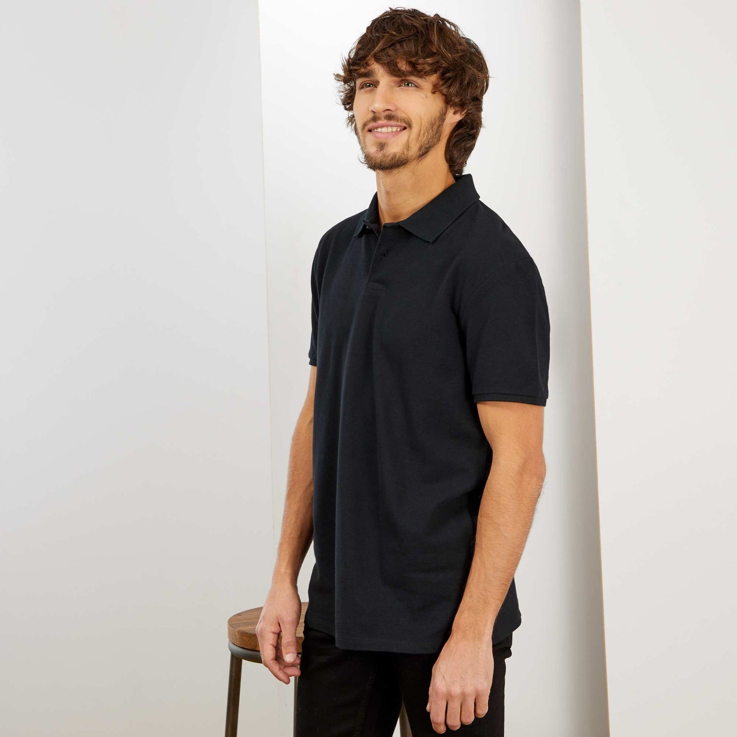 Cotton piqué polo shirt black