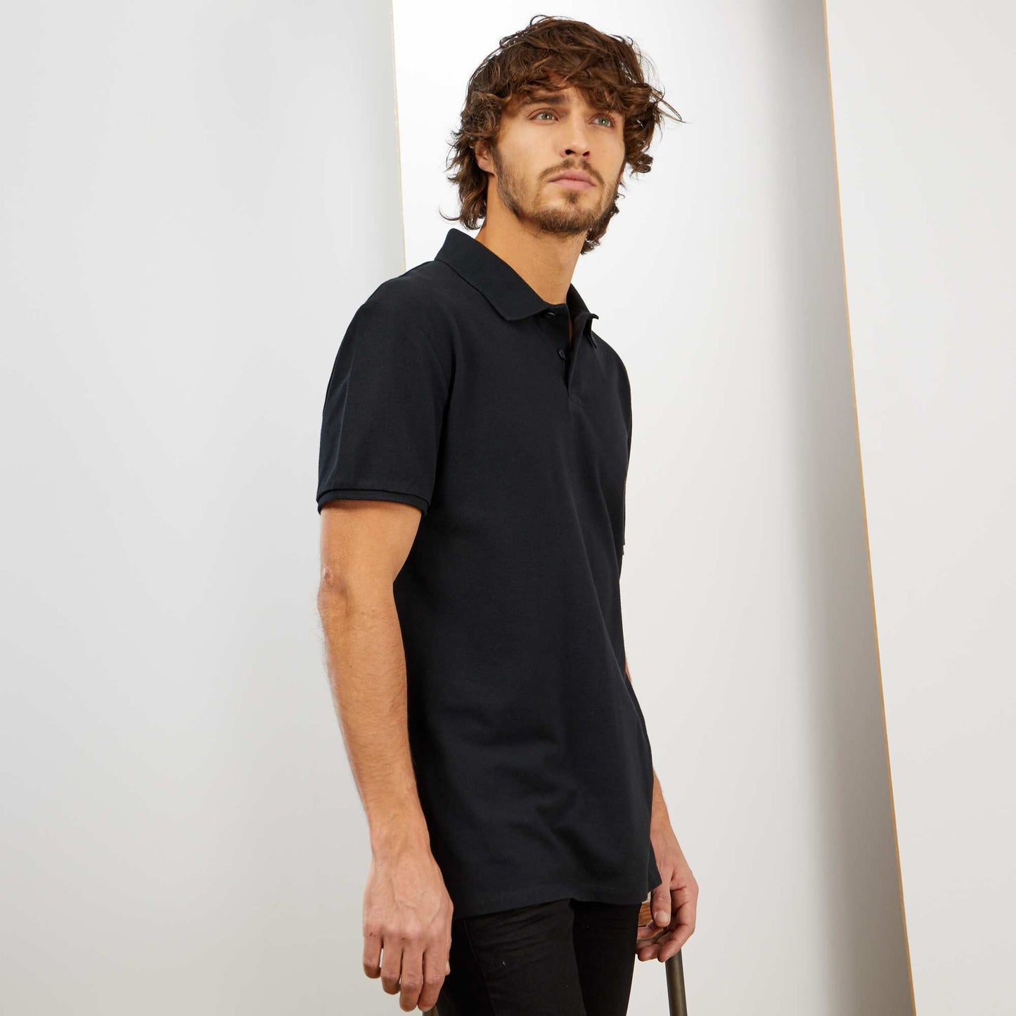 Cotton piqué polo shirt black