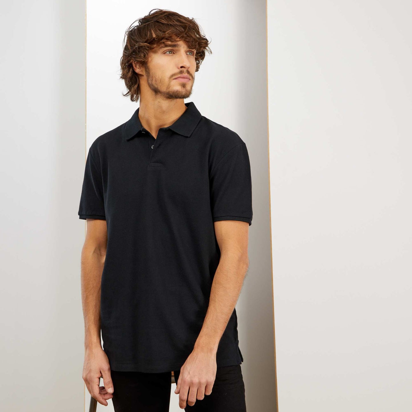 Cotton piqué polo shirt black