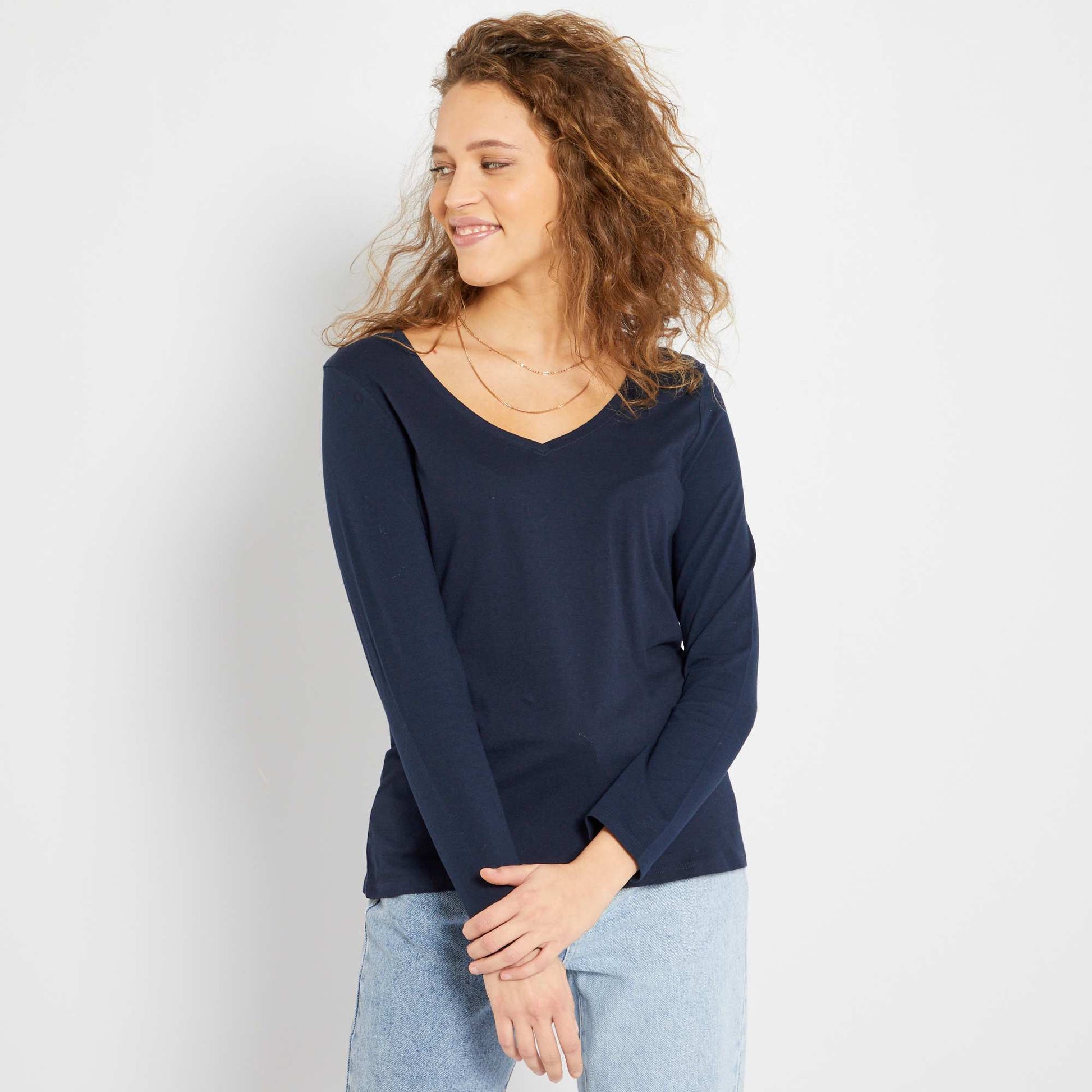 V-neck T-shirt BLUE