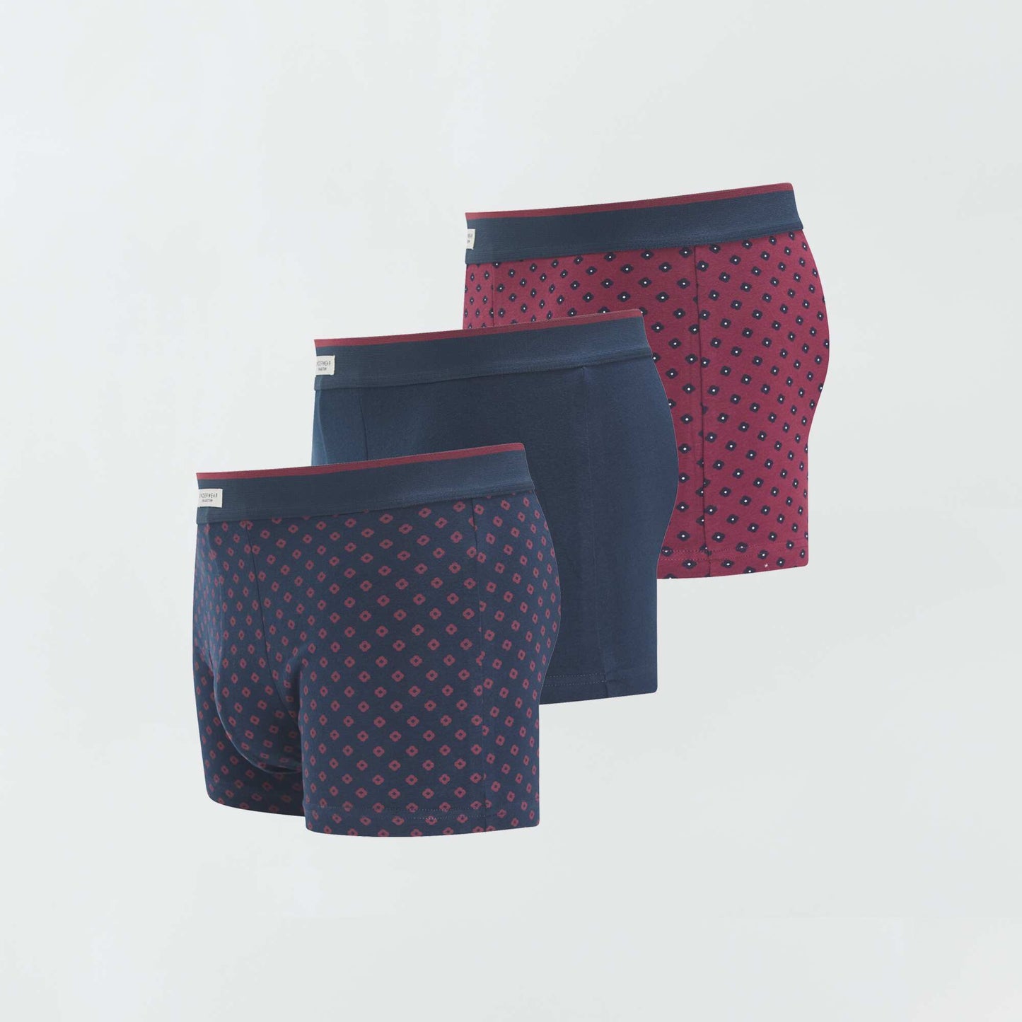 Pack of 3 pairs of stretch boxer shorts BURGUNDY