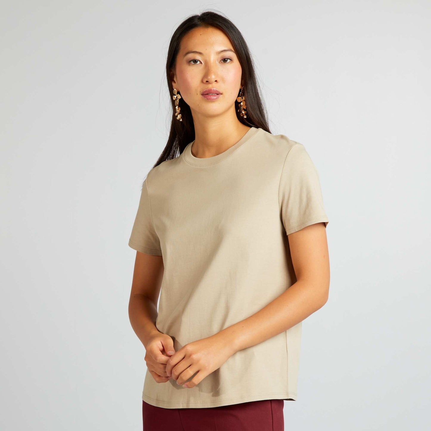 Plain jersey T-shirt BEIGE