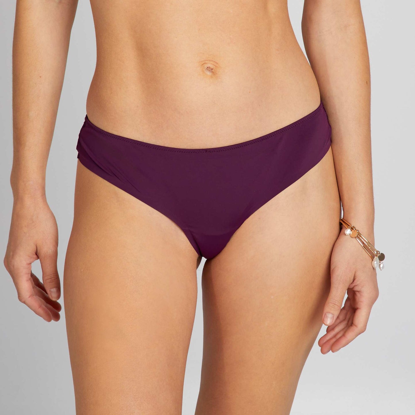 Microfibre and lace tanga briefs PURPLE