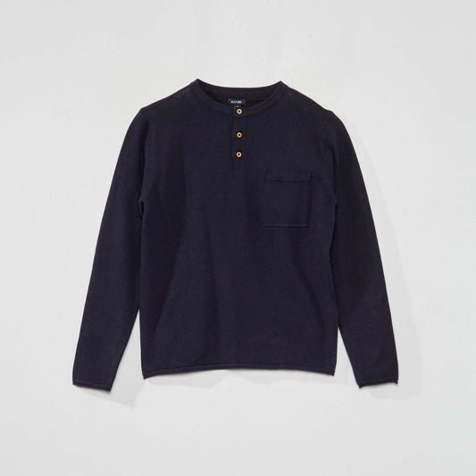 Sweater with grandad collar blue