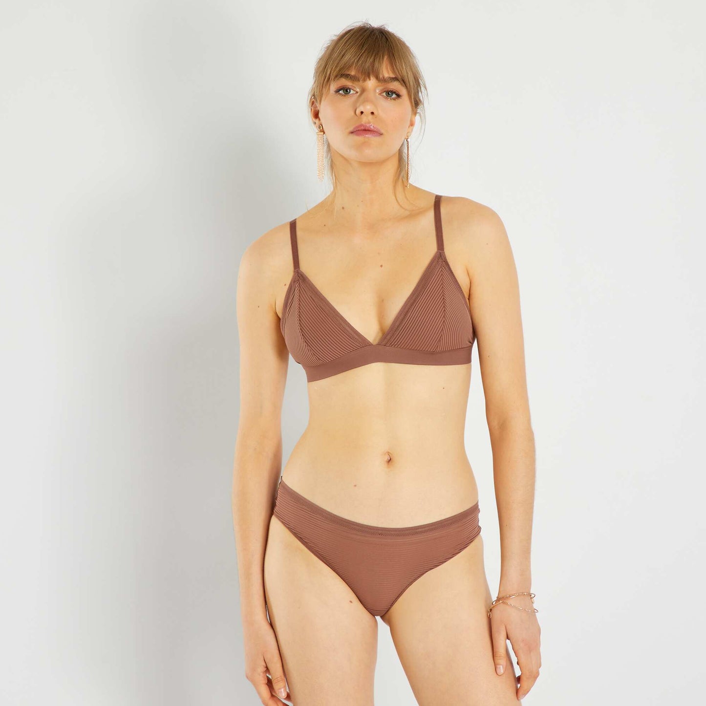 Padded microfibre triangle bra BROWN