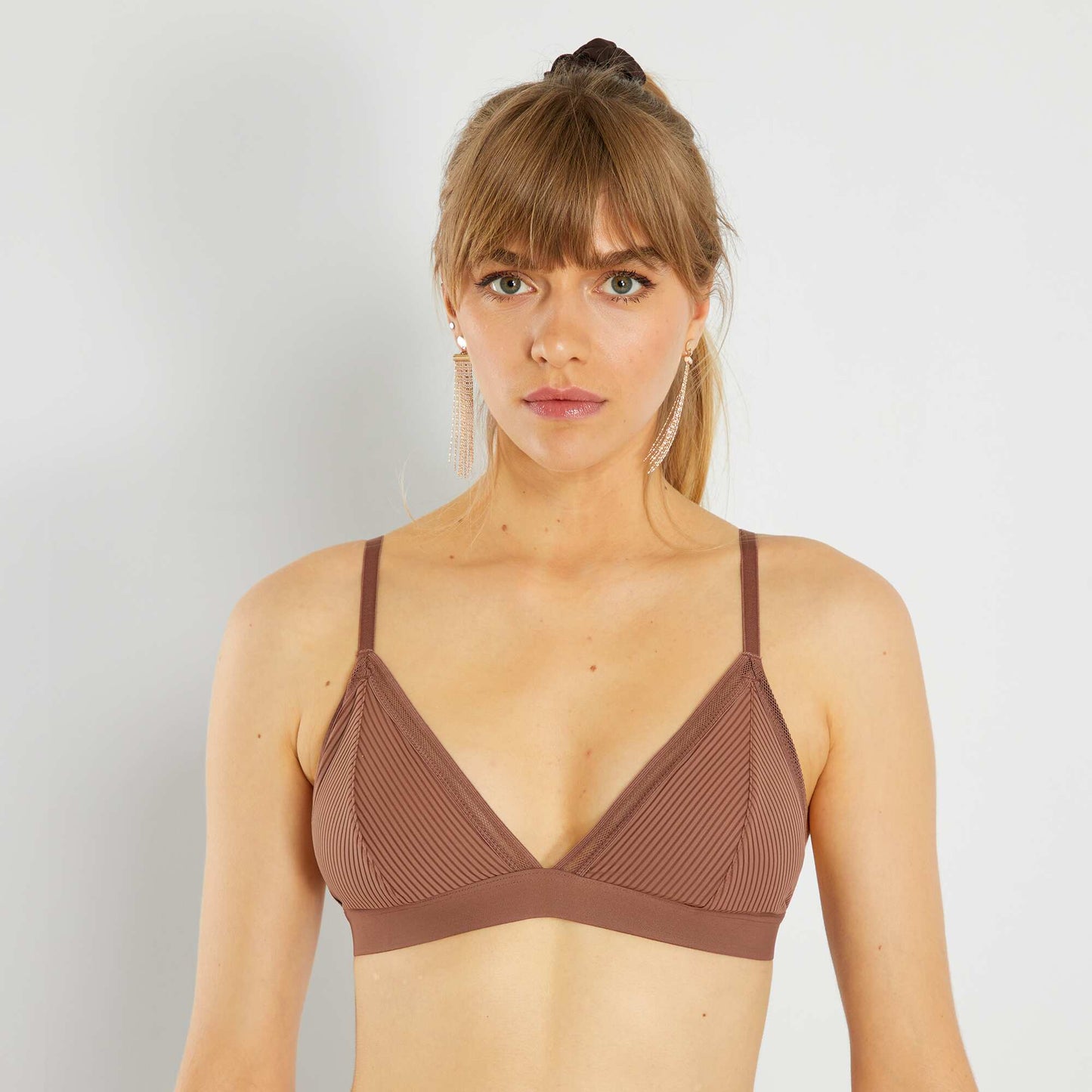 Padded microfibre triangle bra BROWN