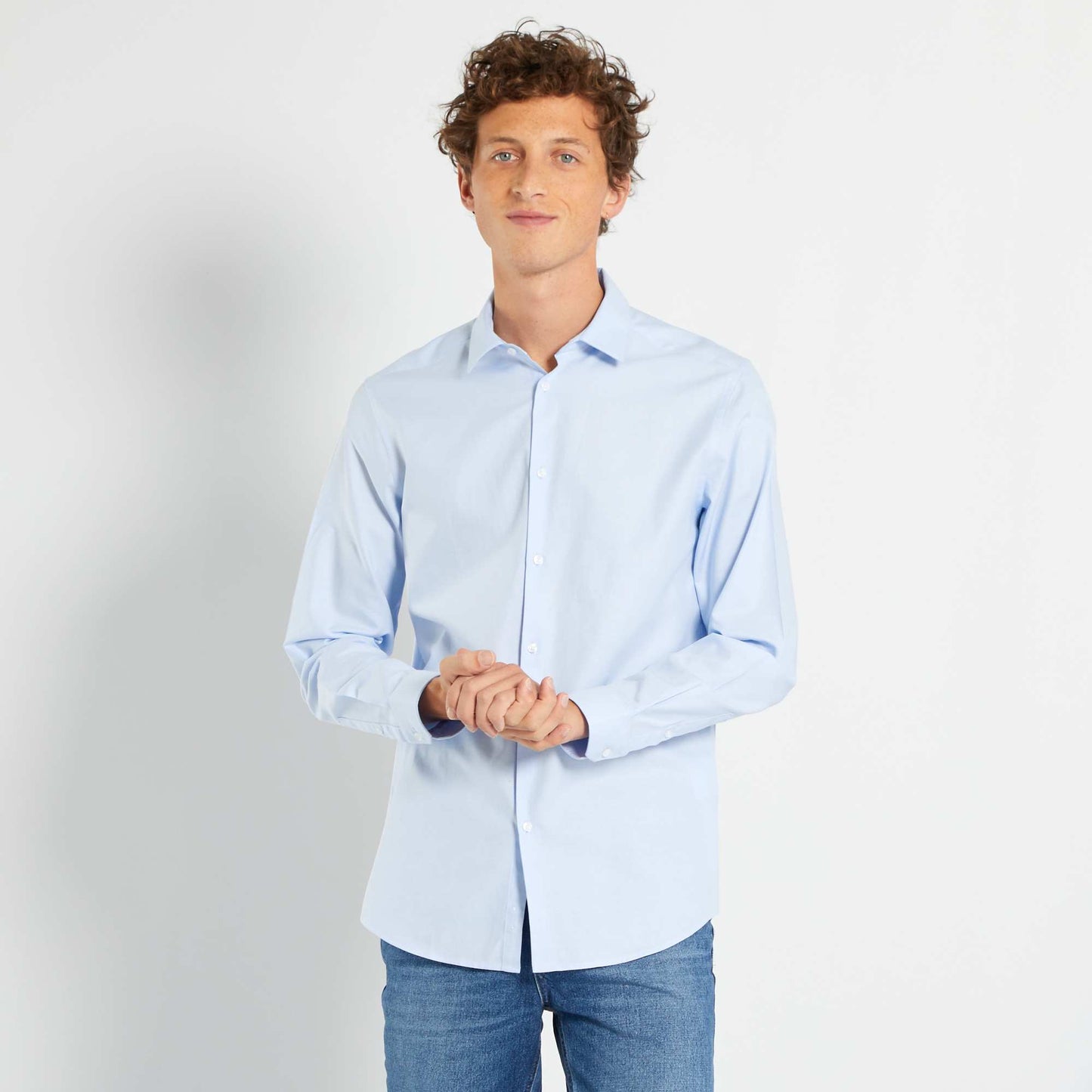 Block colour straight-cut shirt BLUE