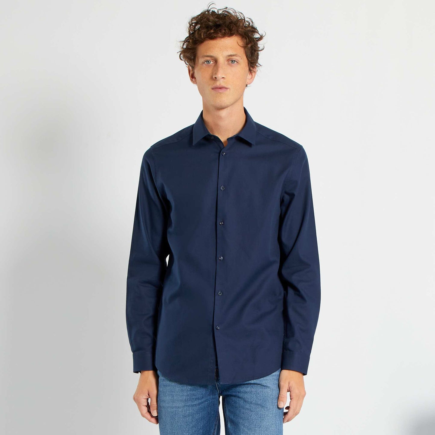 Block colour straight-cut shirt blue