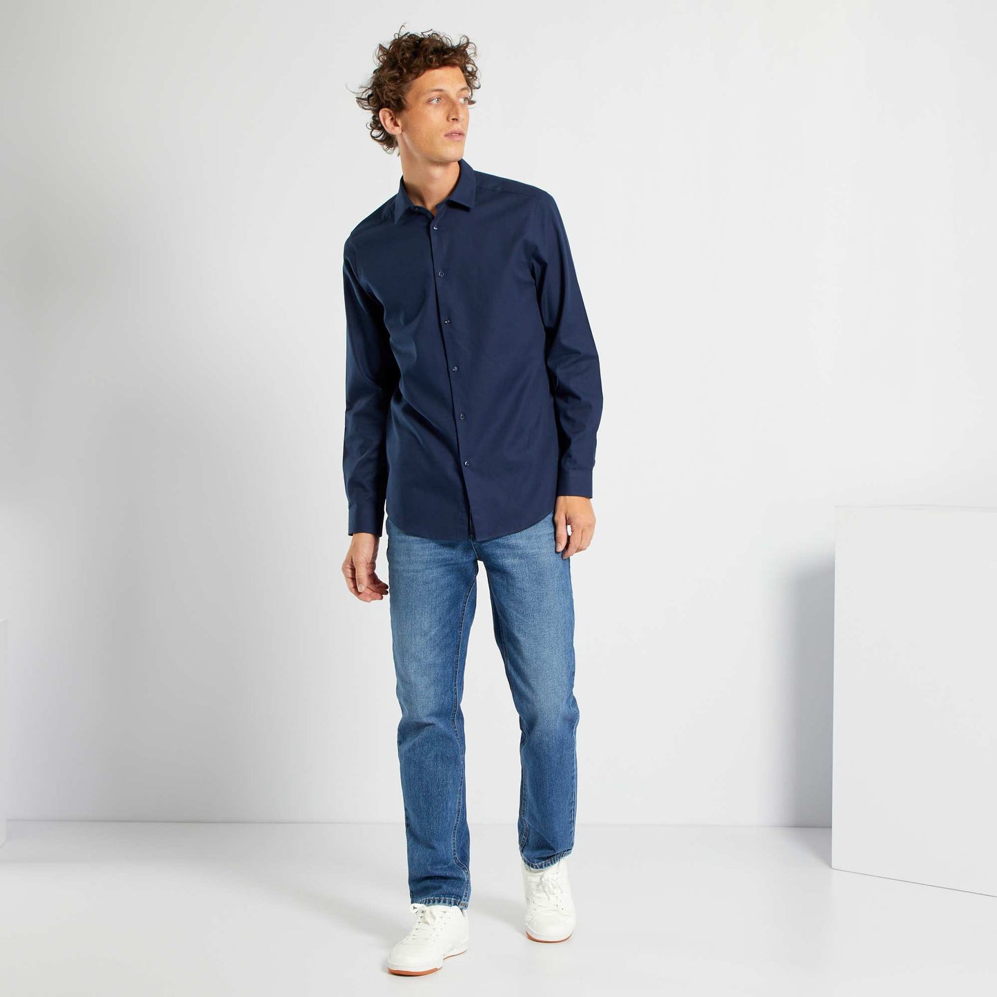 Block colour straight-cut shirt blue