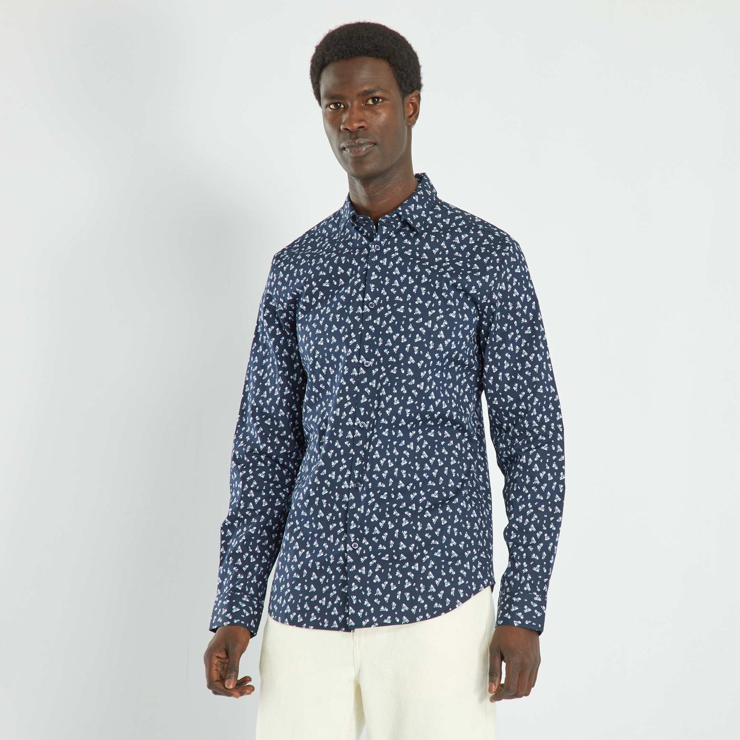 Slim-fit patterned shirt BLUE