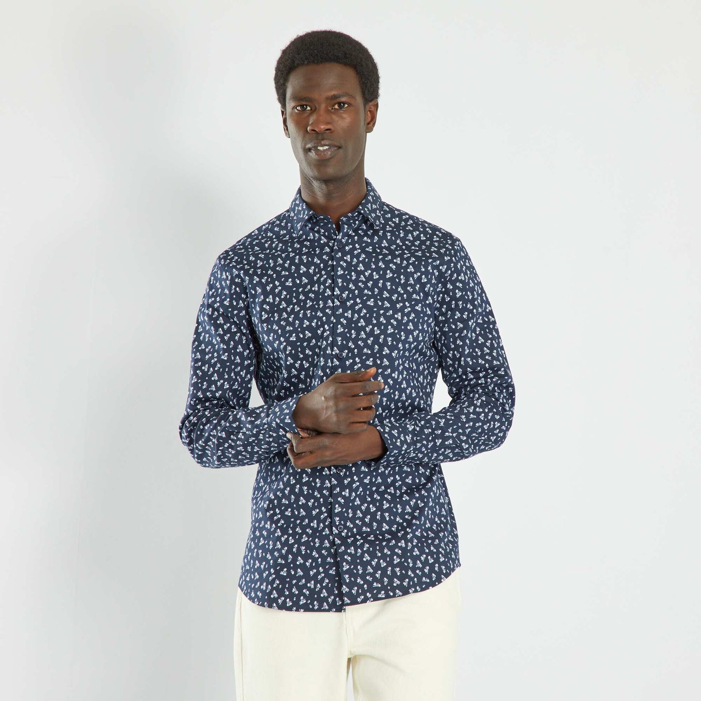 Slim-fit patterned shirt BLUE