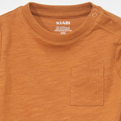 تي شيرت برقبة دائرية وجيب باللون البرتقالي