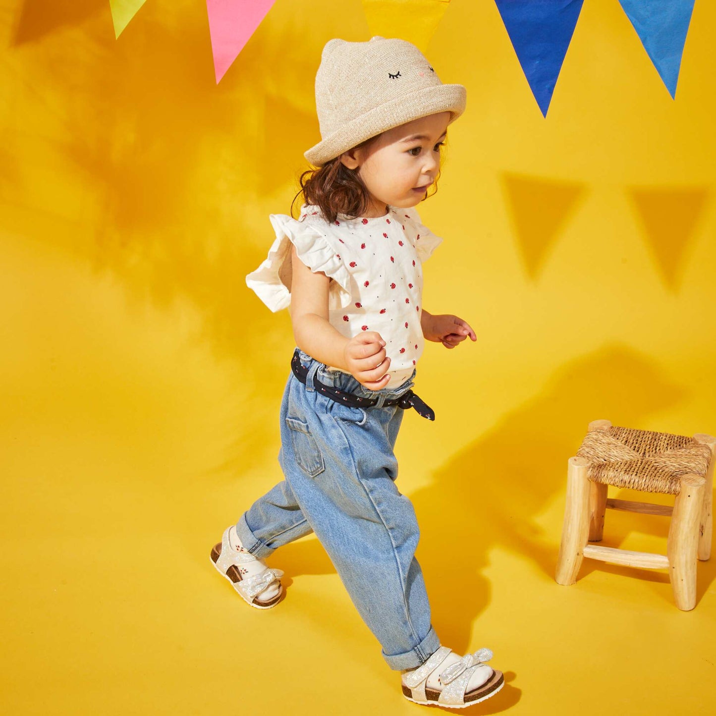 Paper bag jeans with fabric belt BLUE