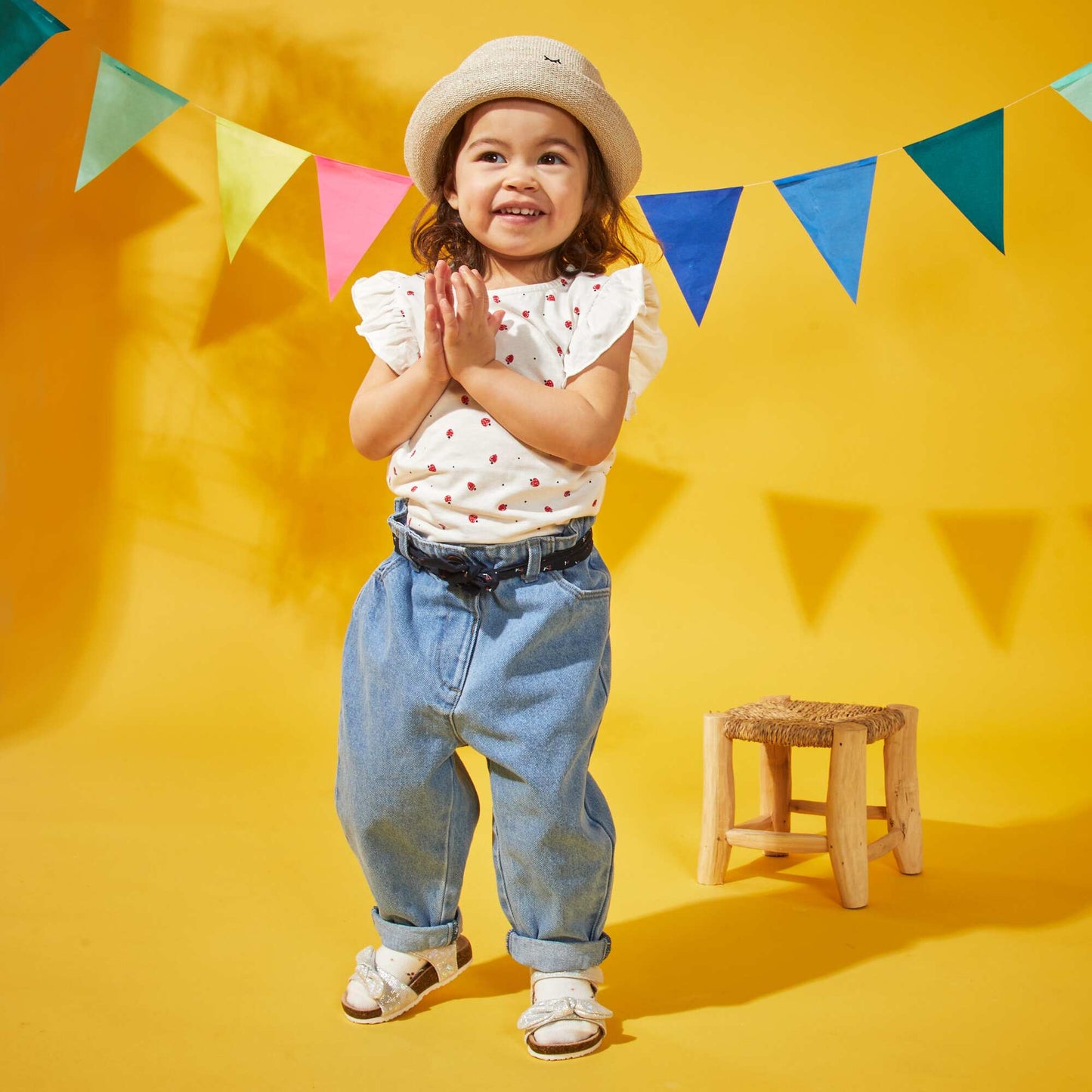 Paper bag jeans with fabric belt BLUE