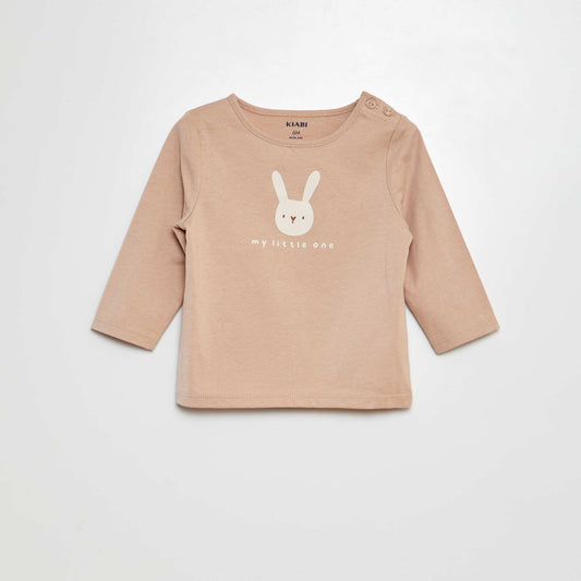 Long-sleeved printed T-shirt BEIGE