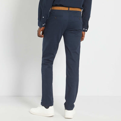 بنطال شينو بقصّة Slim-fit مع حزام - L32 أزرق