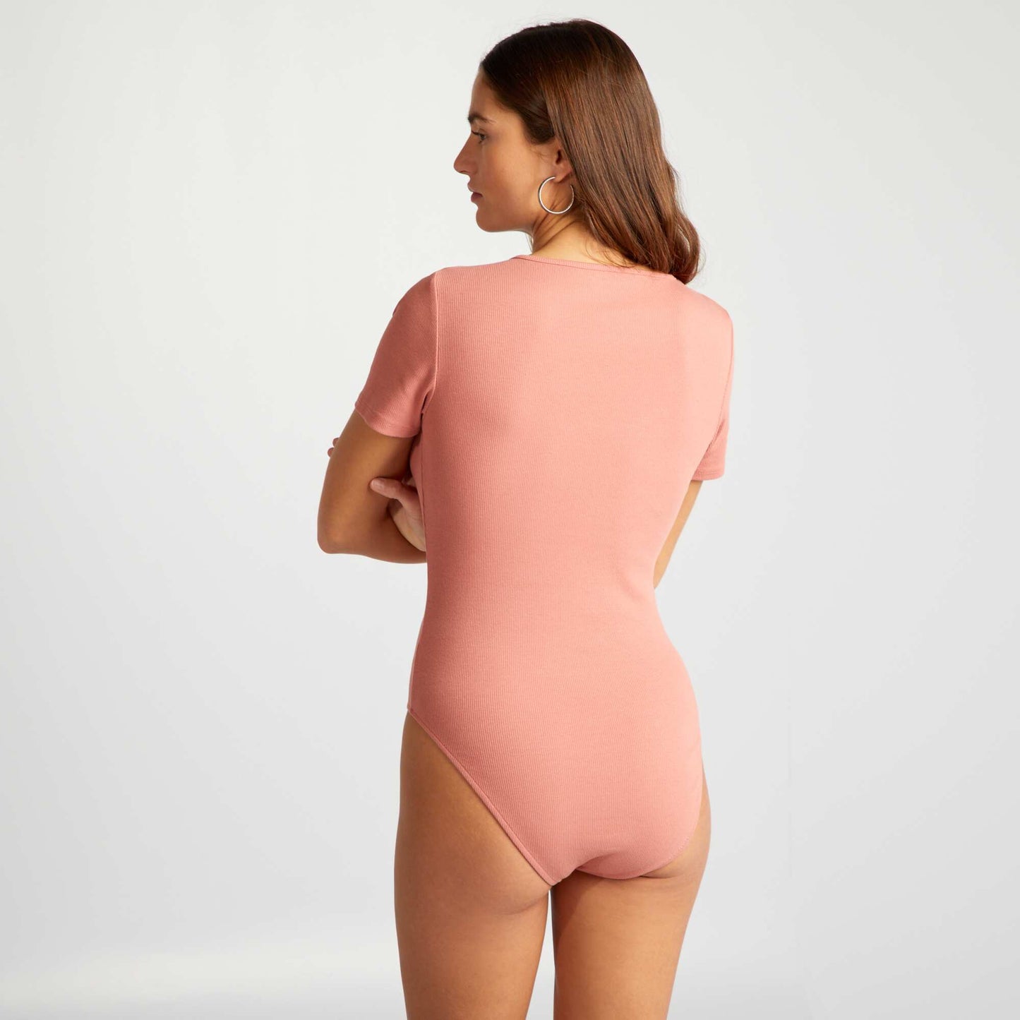 Plain ribbed knit bodysuit PINK