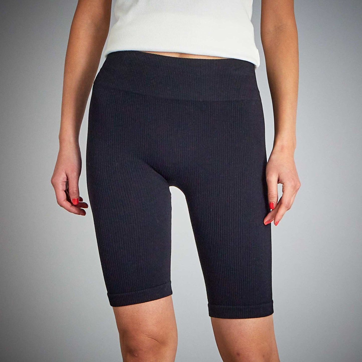 Ribbed knit cycling shorts black