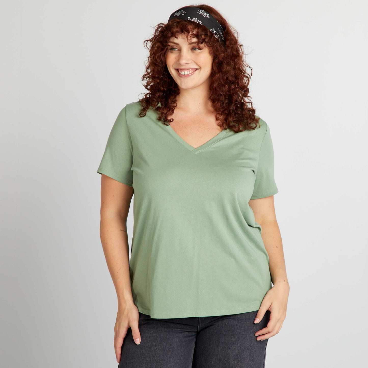 V-neck jersey T-shirt GREEN