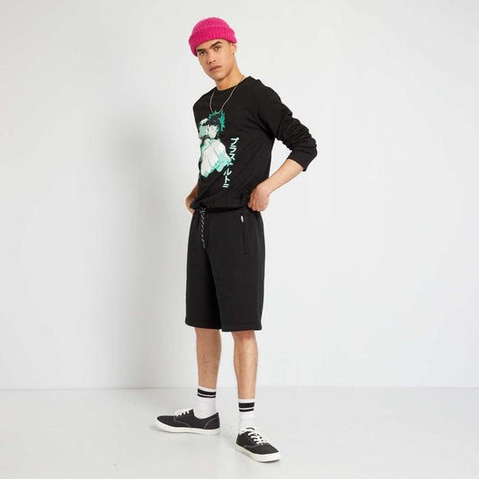 Sweatshirt fabric Bermuda shorts with zipped pockets BLACK