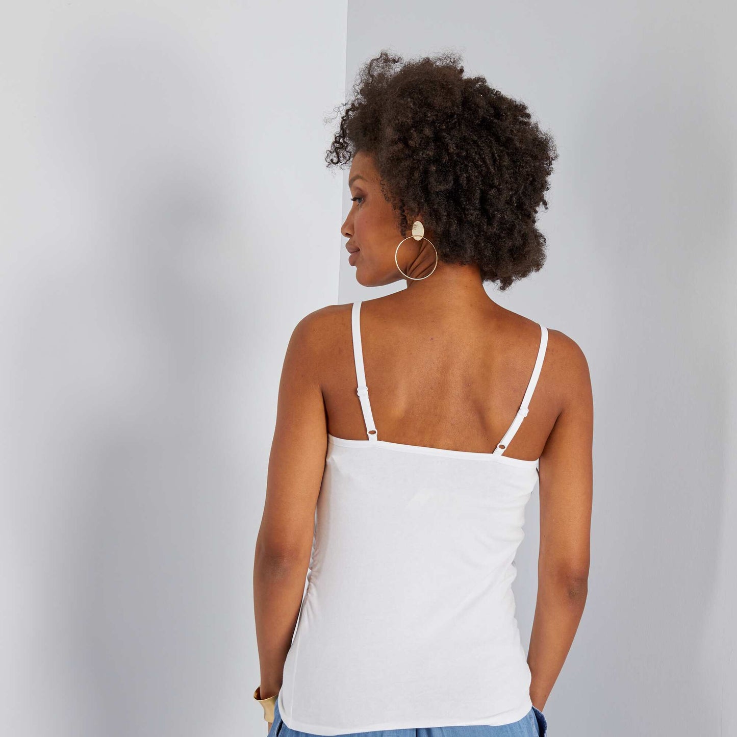 Maternity vest top with narrow adjustable straps White