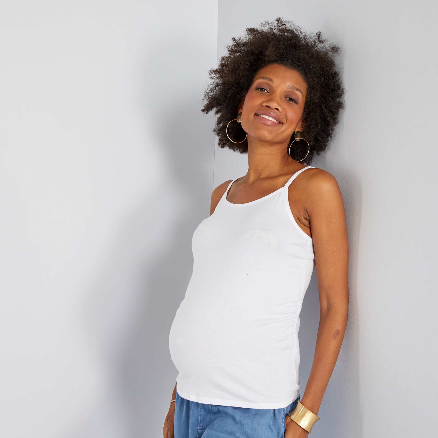 Maternity vest top with narrow adjustable straps White