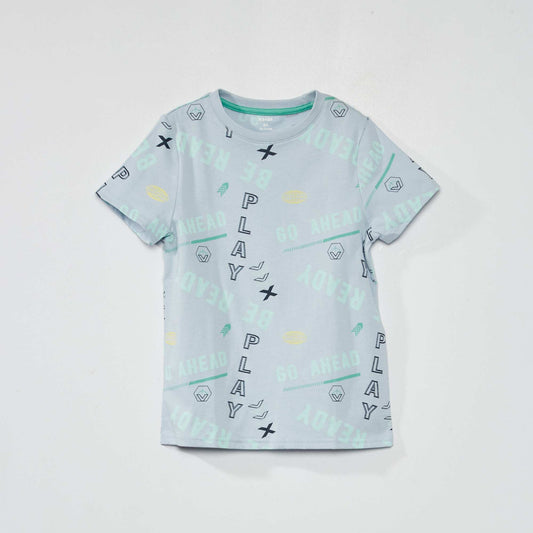 Pure cotton patterned T-shirt BLUE