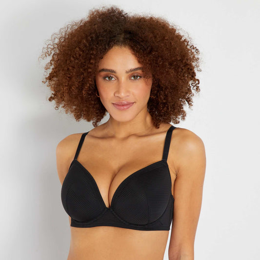 Pinstripe openwork microfibre bra for D&E cups Black