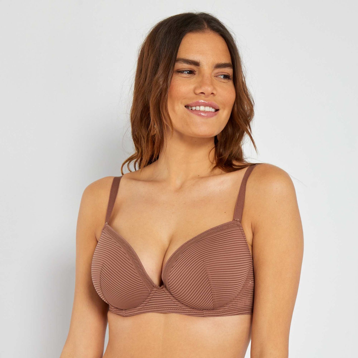 Pinstripe openwork microfibre bra for D&E cups BROWN