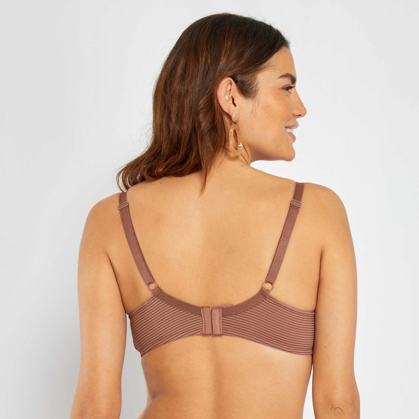 Pinstripe openwork microfibre bra for D&E cups BROWN